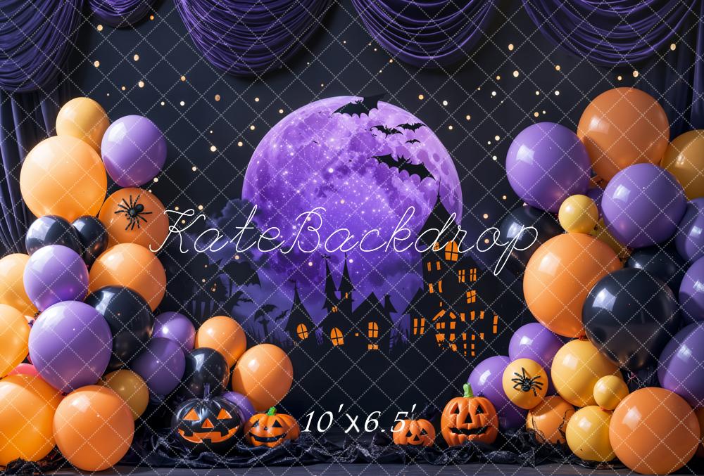 Fondo di compleanno di Halloween Luna Palloncini Zucche Design di Emetselch