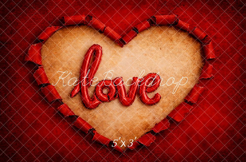 Kate Valentine's Day Red Torn Paper Heart Love Backdrop Designed by Kerry Anderson