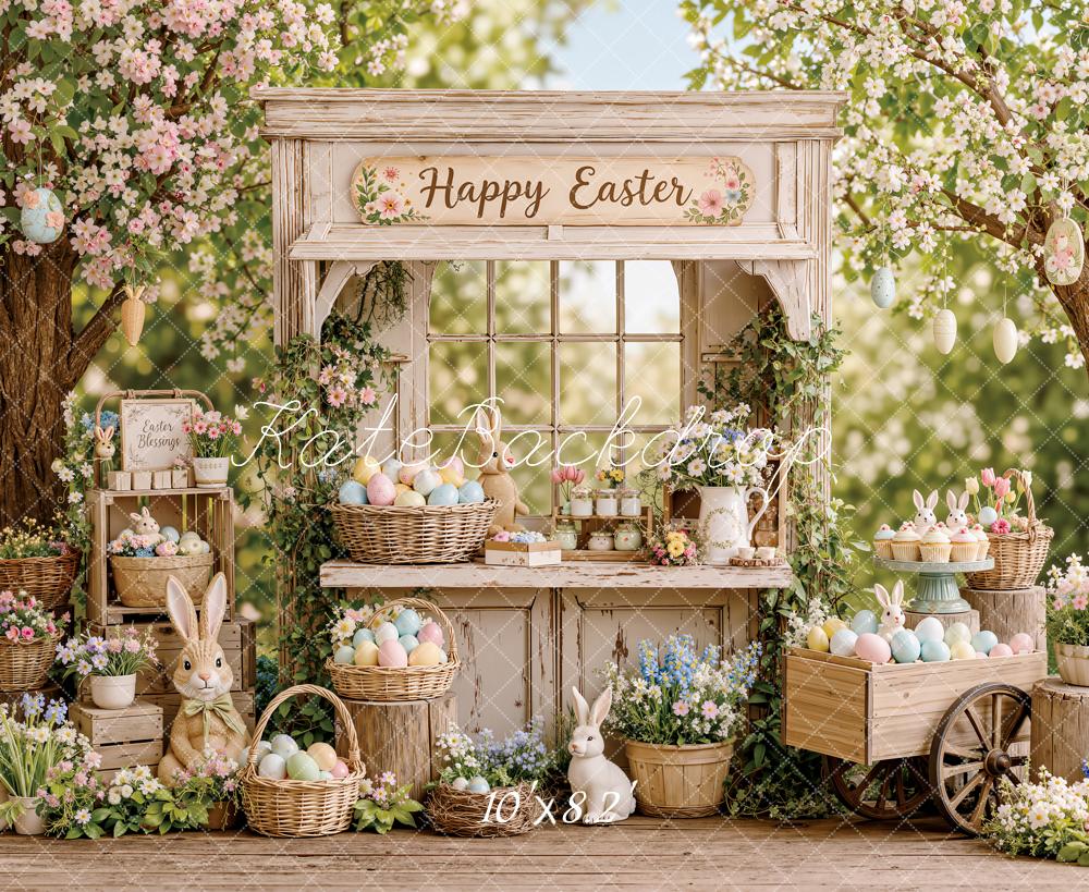 Kate Easter Bunny Flower Market Eggs Rustic Basket Printed Backdrop Designed by Emetselch