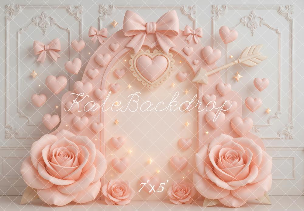 Kate Valentine Pink Heart Arch Bow Roses Arrow Backdrop Designed by Mini MakeBelieve