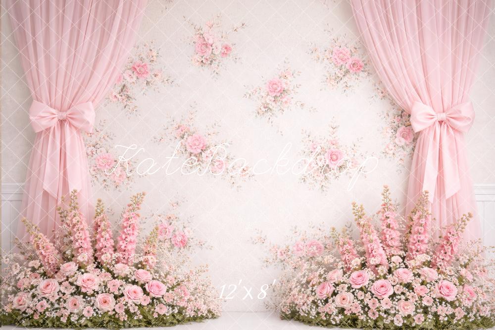 Kate Spring Pink Flower Arch Curtains Floral Wall Backdrop Designed by Megan Leigh Photography