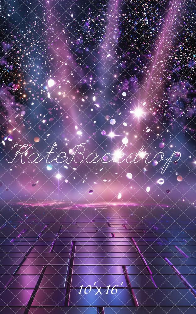 Kate Purple Glitter Light Rays Futuristic Floor Backdrop Designed by Chain Photography