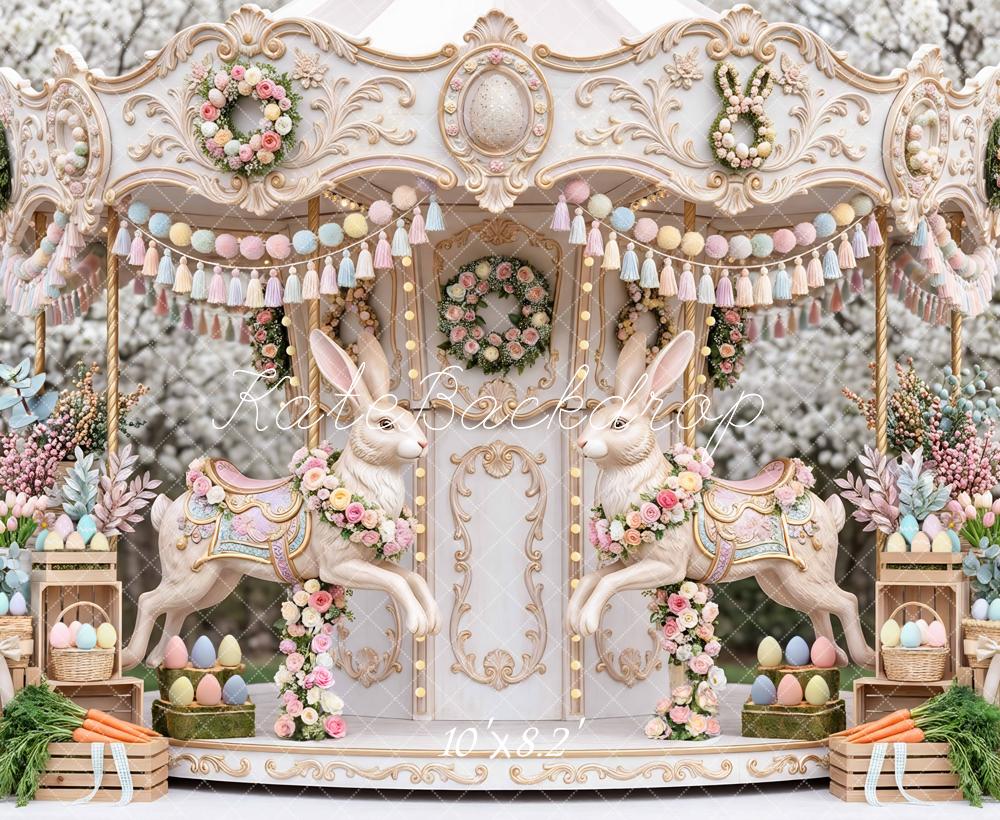 Kate Easter Bunny Carousel Pastel Eggs Backdrop Designed by Mini MakeBelieve