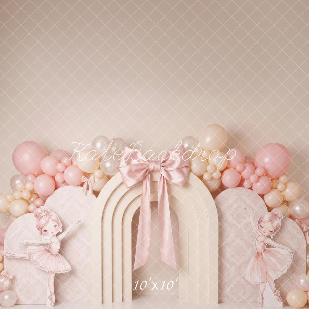 Kate Birthday Princess Pink Ballerina Arch Balloon Bow Printed Backdrop Designed by Patty Roberts