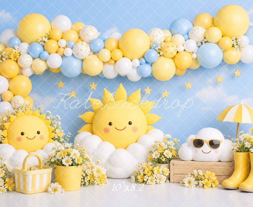 Kate Summer Sun Cloud Daisy Balloon Arch Printed Backdrop Designed by Caitlin Lynch