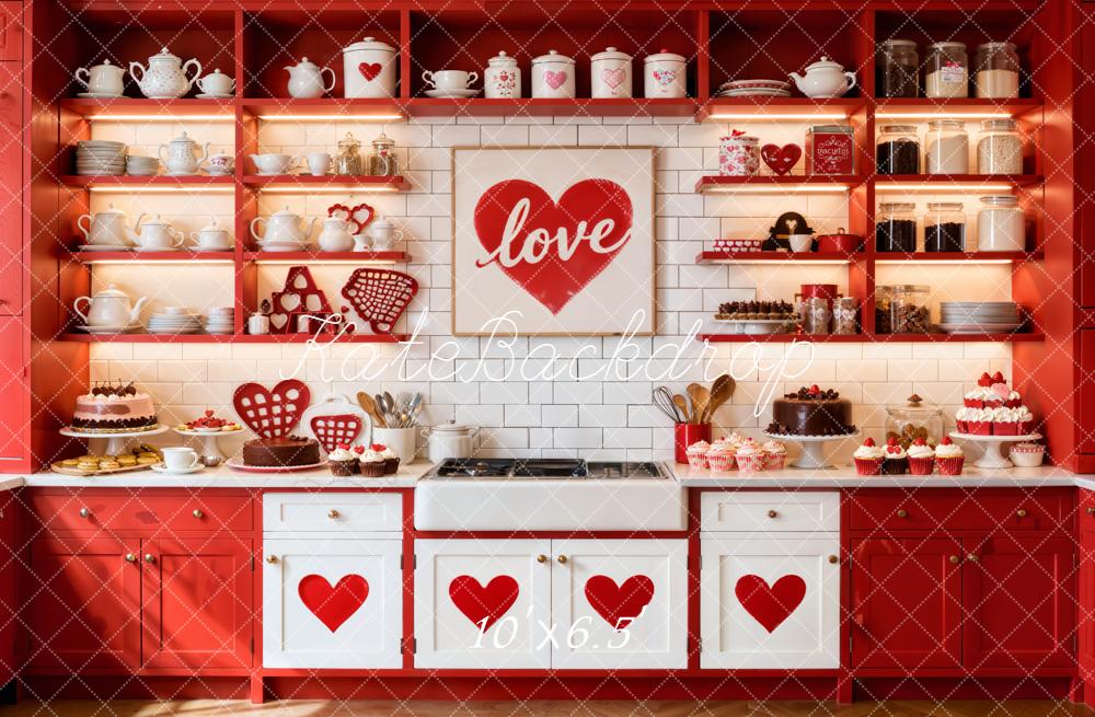 Kate Valentine Red Heart Kitchen Cabinet Shelves Cakes Backdrop Designed by Emetselch