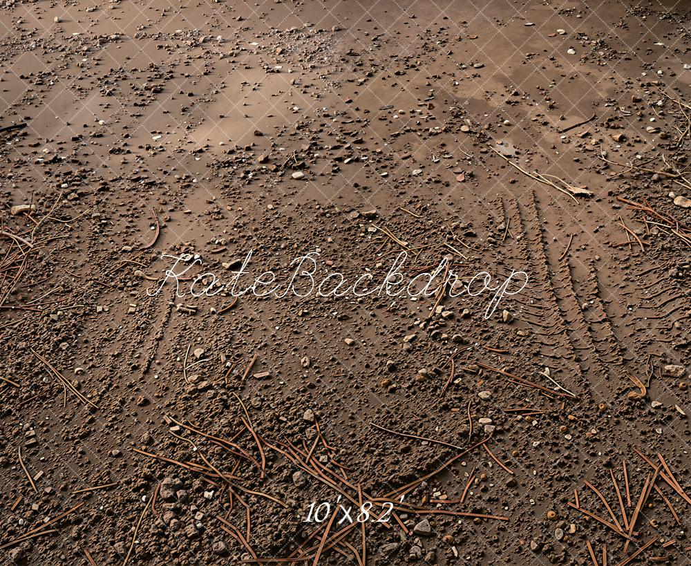 Kate Brown Dirt Gravel Tire Track Floor Printed Backdrop Designed by Kate Image