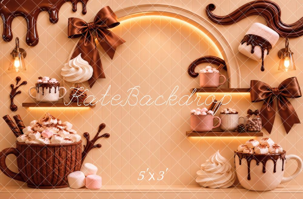 Kate Hot Chocolate Mug Marshmallow Bow Shelf Printed Backdrop Designed by Vertigo Productions