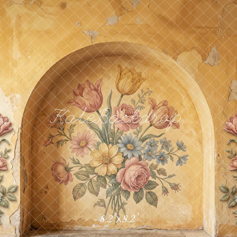 Kate Vintage Floral Mural Arch Yellow Wall Printed Backdrop Designed by Patty Roberts