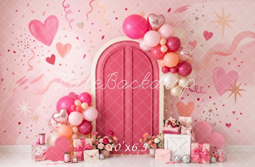 Kate Valentine's Day Pink Door Balloon Arch Heart Confetti Printed Backdrop Designed by Patty Roberts