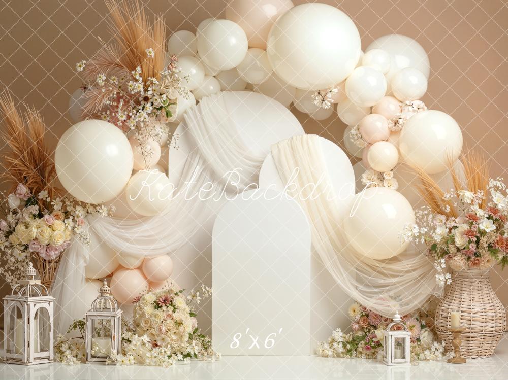 Kate Mother's Day Neutral Balloon Arch Floral Lanterns Backdrop Designed by Emetselch