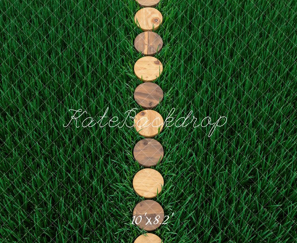 Kate Wood Slice Path On Grass Floor Printed Backdrop Designed by Mini MakeBelieve