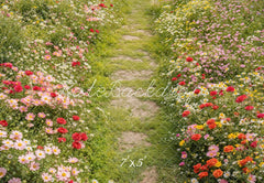 Kate Spring Floral Pathway Grass Floor Printed Backdrop Designed by Emetselch