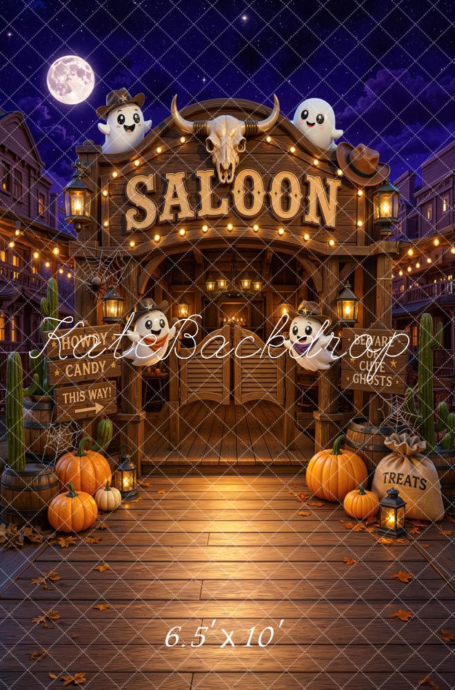 Kate Halloween Trunk or Treat Western Saloon Ghosts Pumpkins Skull Printed Backdrop Designed by Mini MakeBelieve