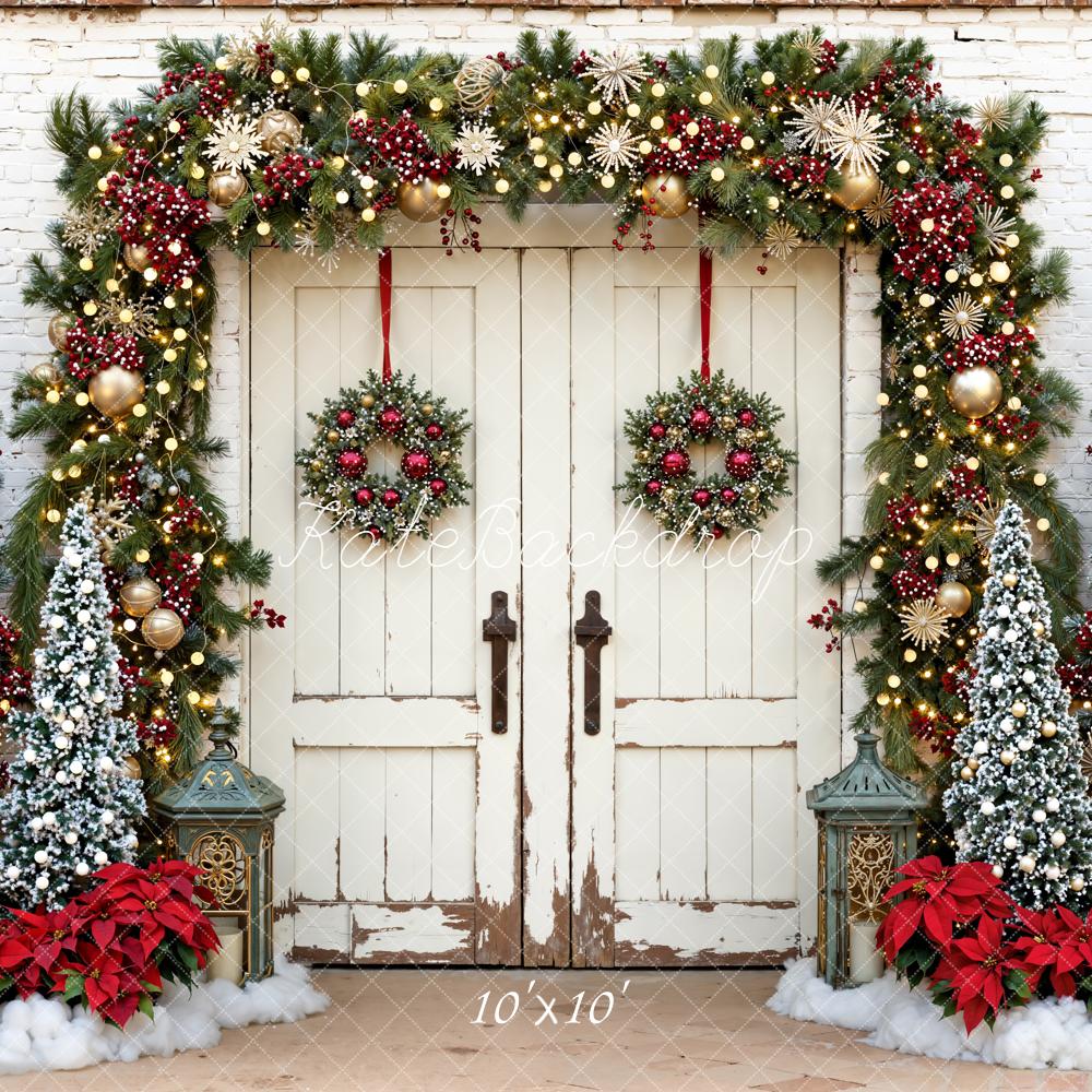 Guirnalda de Puerta de Granero Navideña Gold Snowflake Backdrop Designed by Emetselch