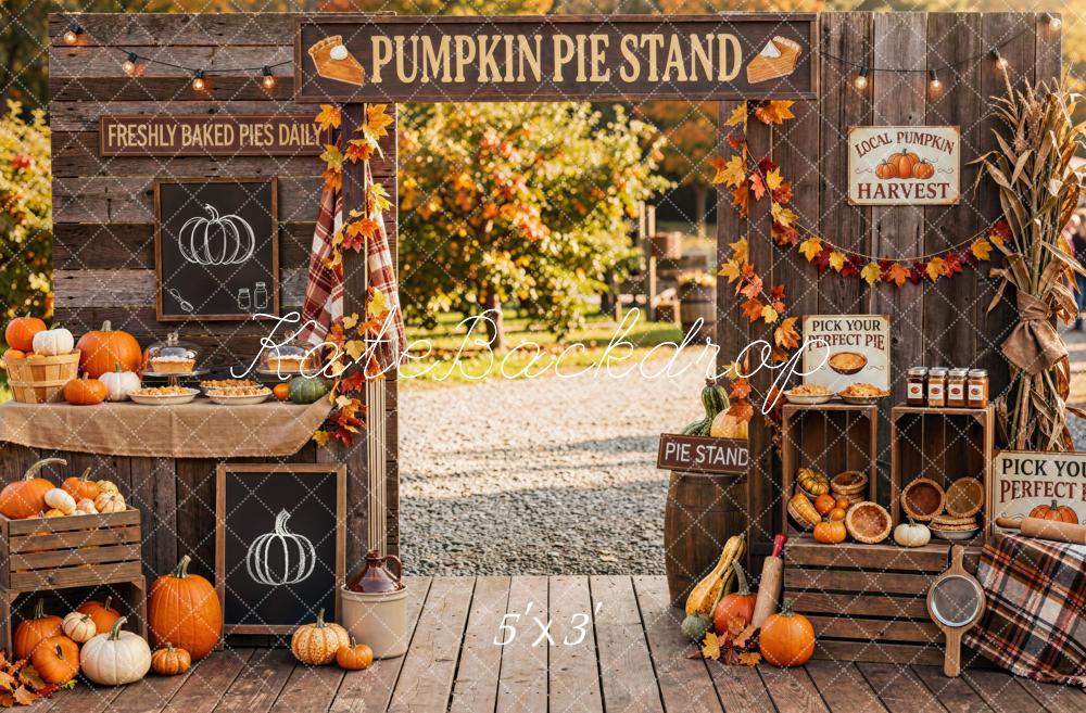 Kate Fall Pumpkin Pie Stand Harvest Market Outdoor Printed Backdrop Designed by Mini MakeBelieve