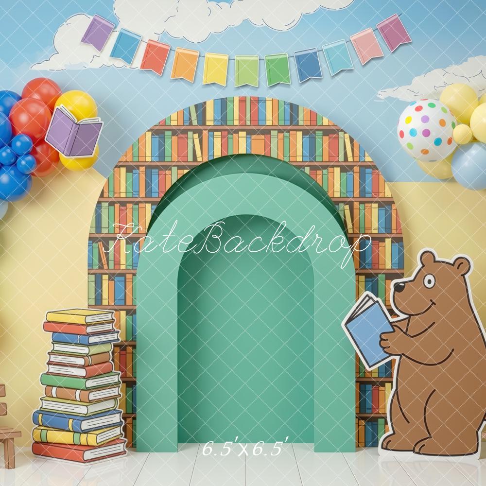 Kate Back to School Book Arch Balloons Cartoon Bear Printed Backdrop Designed by Mini MakeBelieve