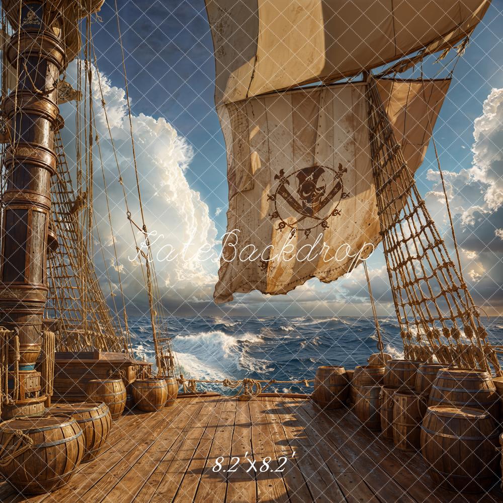 Kate Pirate Ship Deck Ocean Barrels Sails Backdrop Designed by Chain Photography