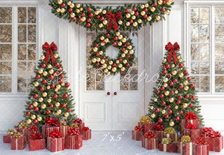 Kate Christmas Tree Gift Front Door Garland White Printed Backdrop Designed by Mini MakeBelieve