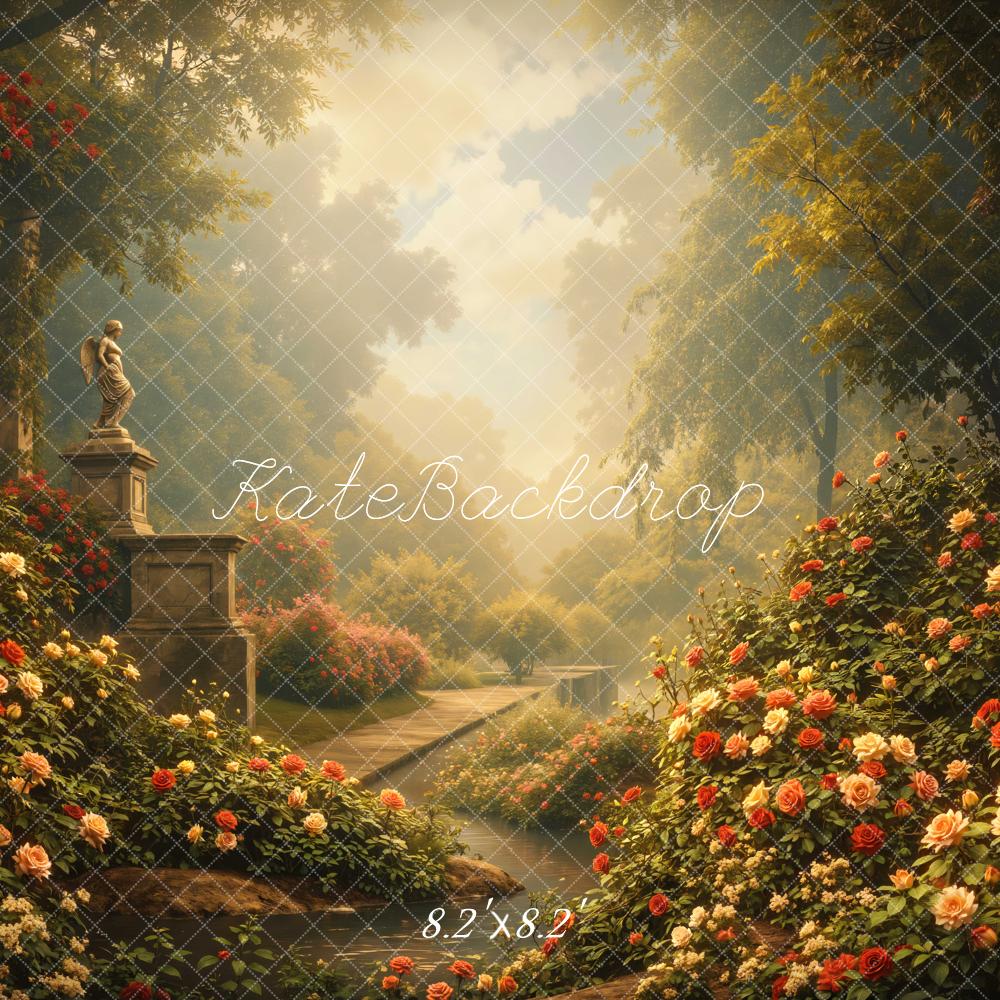 Kate Spring Garden Roses Statue Pathway Backdrop Designed by Mini MakeBelieve