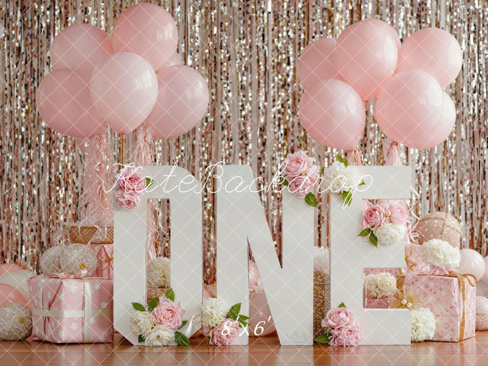 Kate Pink One Cake Smash Balloons Flowers Backdrop Designed by Emetselch