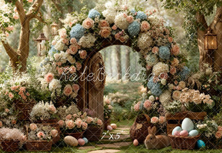 Kate Easter Bunny Flower Arch Pastel Eggs Forest Printed Backdrop Designed by Emetselch
