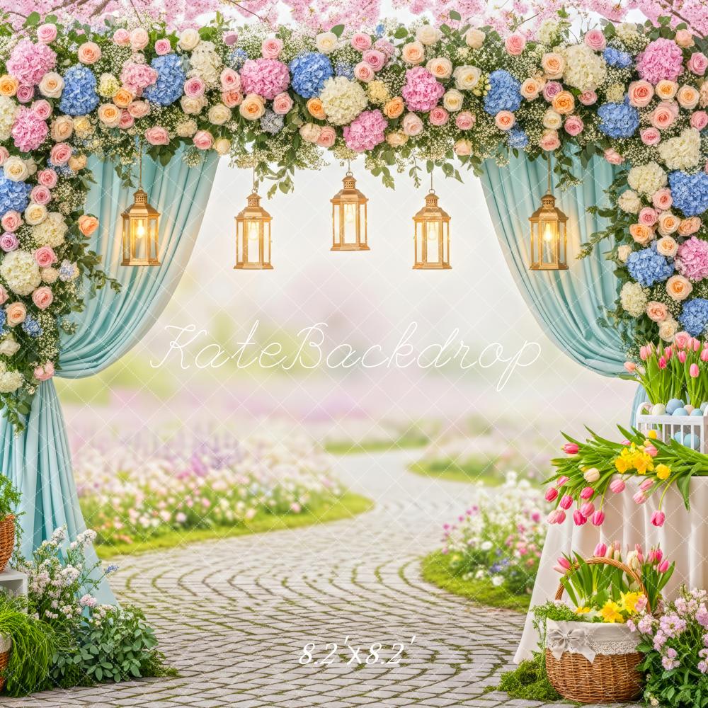 Kate Easter Flower Arch Pastel Eggs Garden Backdrop Designed by Patty Roberts