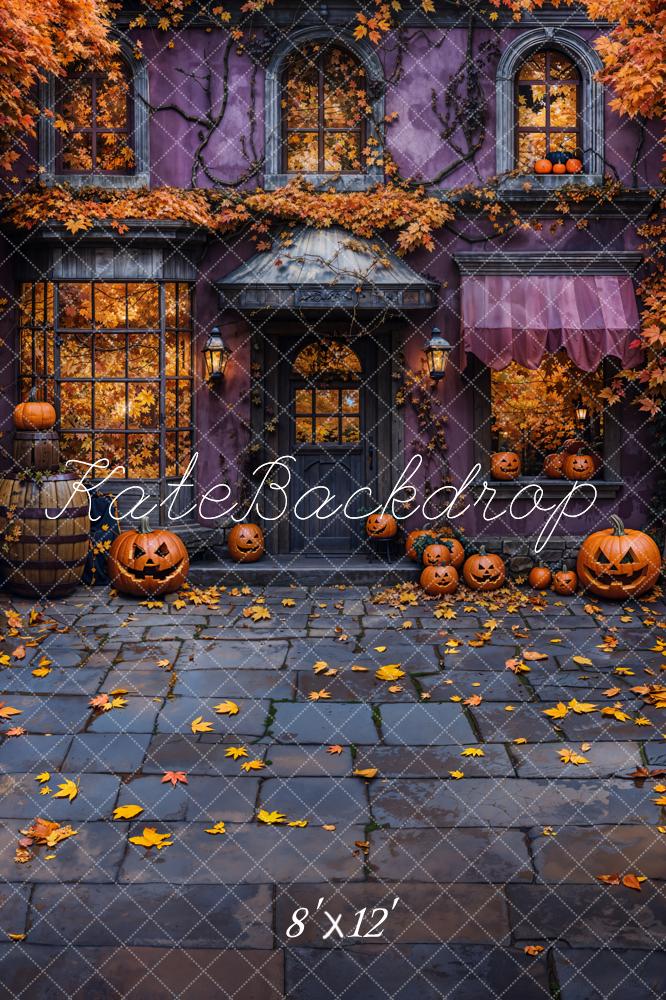 Fondo de calabazas y hojas caídas de Halloween Cottage diseñado por Emetselch