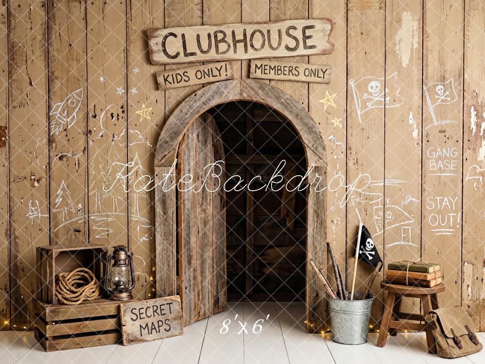 Kate Adventure Clubhouse Rustic Wood Pirate Printed Backdrop Printed Backdrop Designed by Patty Roberts
