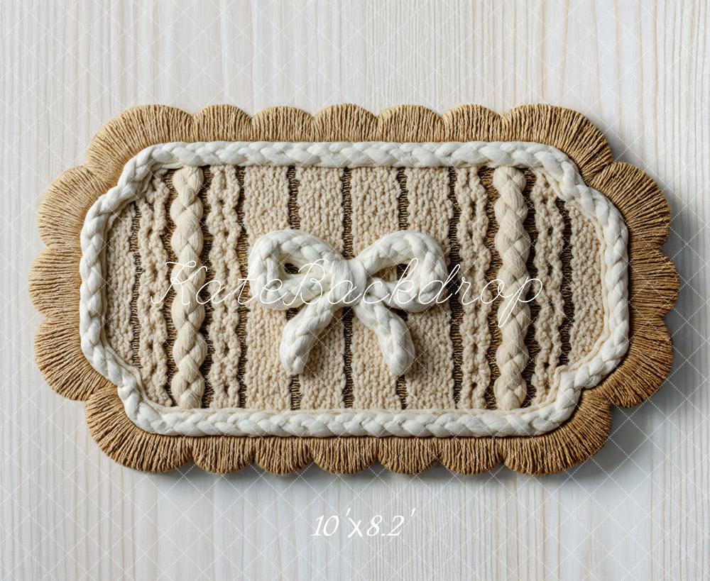 Kate Cream Knitted Rug With Rope Bow Floor Backdrop Designed by Mini MakeBelieve