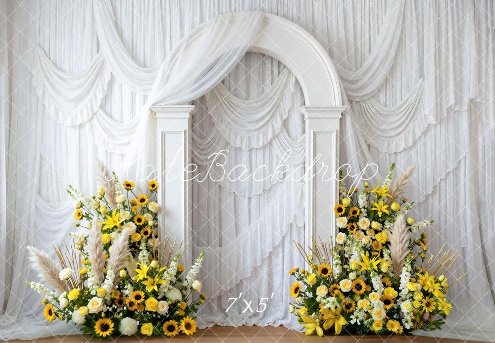 Kate Spring White Arch Yellow Sunflower Flower Arrangement Backdrop Designed by Mini MakeBelieve