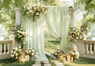 Kate Wedding Flower Arch Garden Columns Candles Printed Backdrop Designed by Emetselch