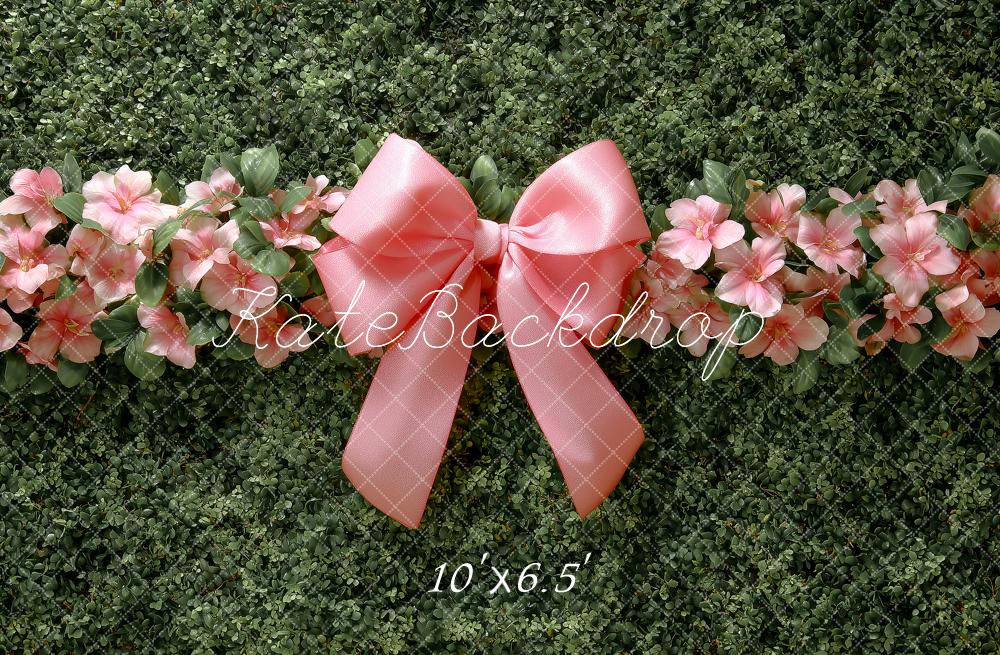 Kate Spring/Summer Greenery Pink Flower Arch Bow Printed Backdrop Designed by Angela Miller