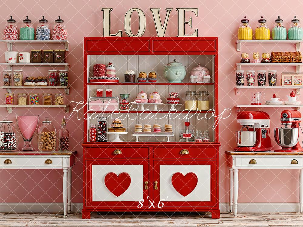 Kate Valentine's Day Red Cabinet Heart Candy Bar Shelves Backdrop Designed by Emetselch