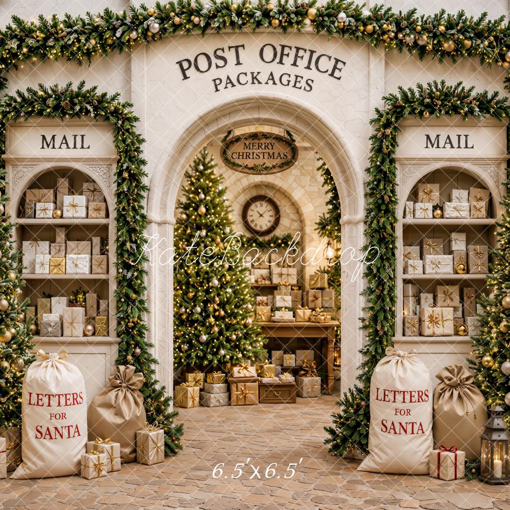 Kate Christmas Post Office Trees Gifts Mailboxes White Printed Backdrop Designed by Emetselch