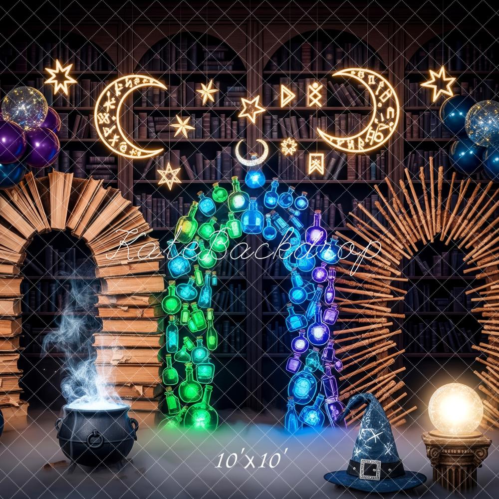 Kate Halloween Magic Library Book Arch Potion Balloon Cauldron Backdrop Designed by Patty Roberts