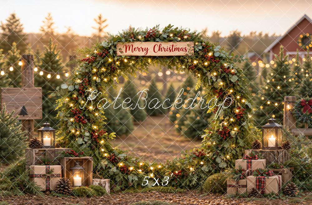 Kate Christmas Farm Greenery Arch Gift Boxes Rustic Printed Backdrop Designed by Emetselch