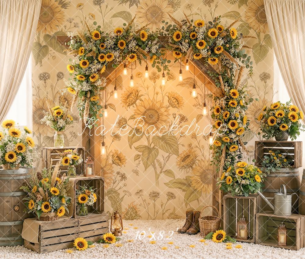 TEST Kate Sunflower Flower Arch Rustic Barrels Crates Printed Backdrop Designed by Emetselch