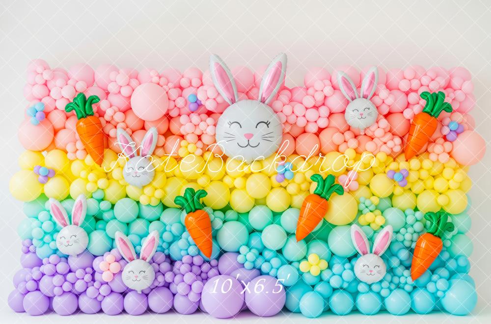 Kate Easter Bunny Balloon Rainbow Carrot Printed Backdrop Designed by Patty Roberts