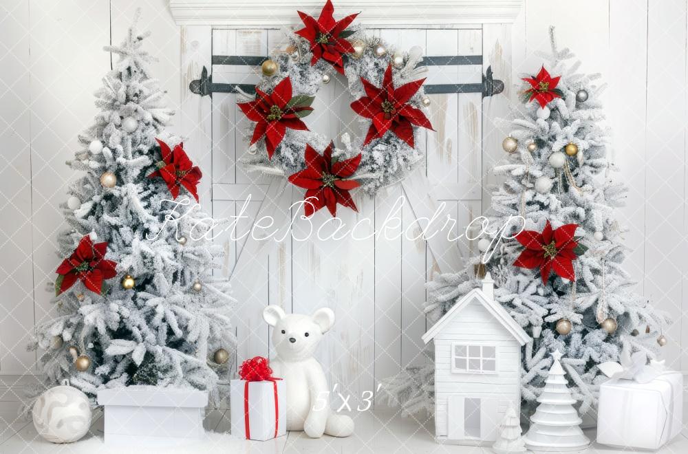 Kate Christmas Trees Poinsettia Polar Bear Backdrop Designed by Mini MakeBelieve