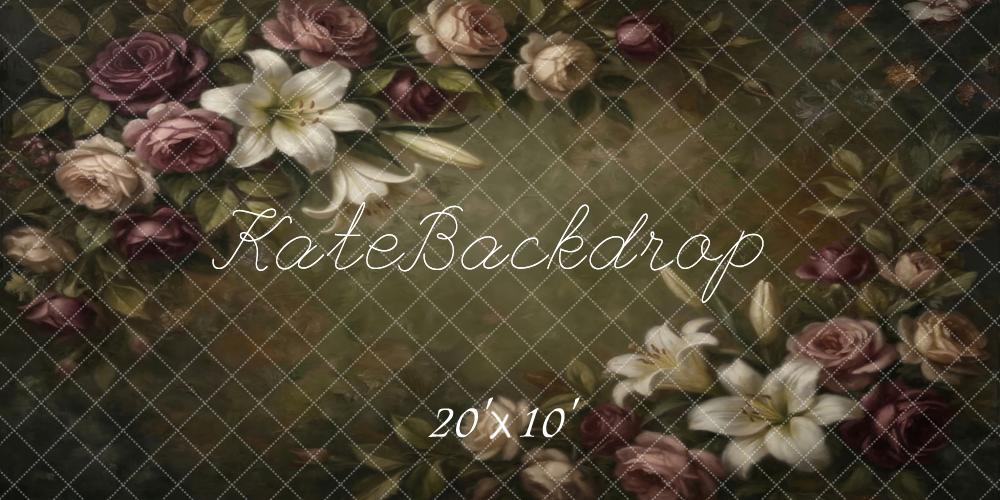 Kate Fine Art Vintage Roses Lilies Floral Arrangement Printed Backdrop Designed by Emetselch