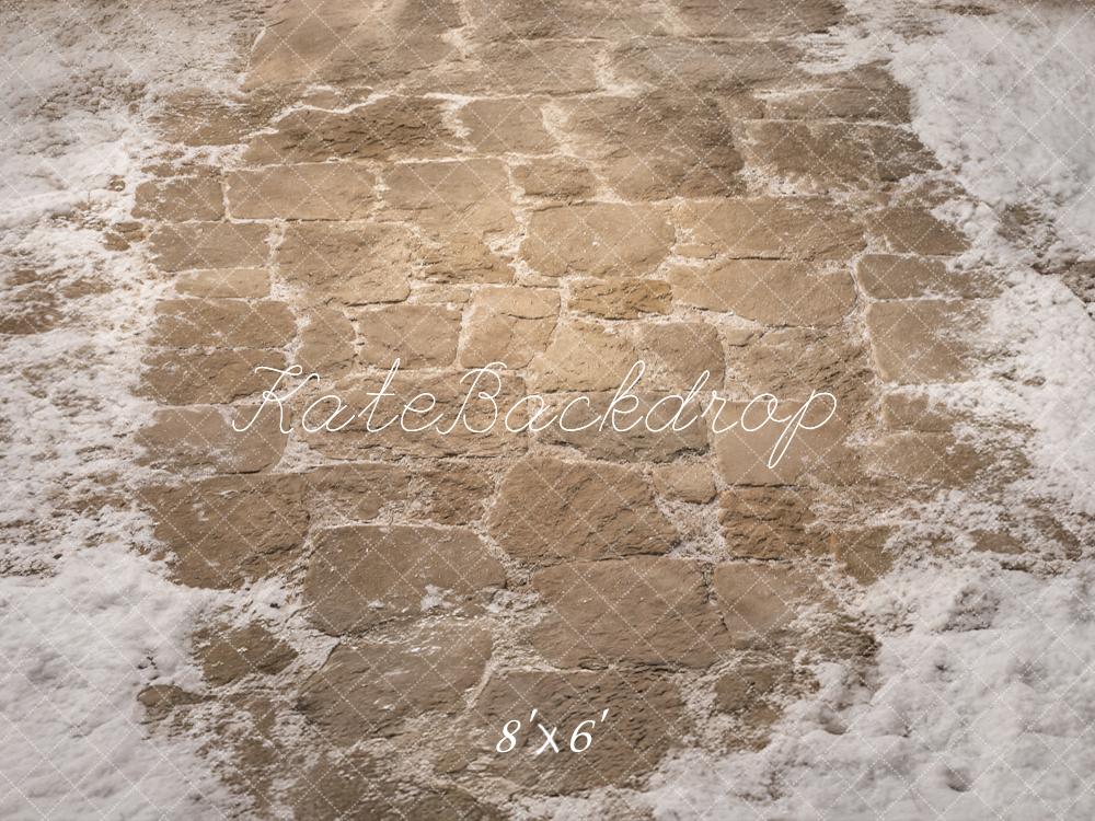 Kate Winter Cobblestone Floor With Snow Printed Backdrop Designed by Kate Image