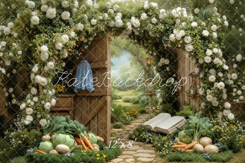 Kate Spring Flower Arch Garden Gate Vegetables Path Open Book Backdrop Designed by Chain Photography