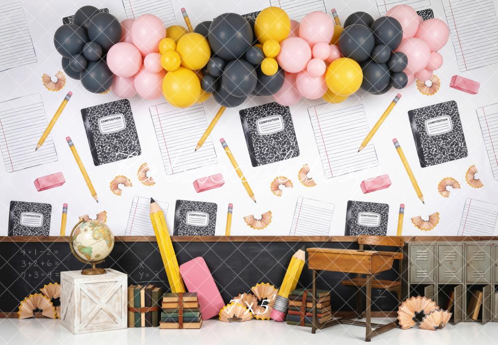 Kate Back To School Classroom Desk Balloons Printed Backdrop Designed by Patty Roberts