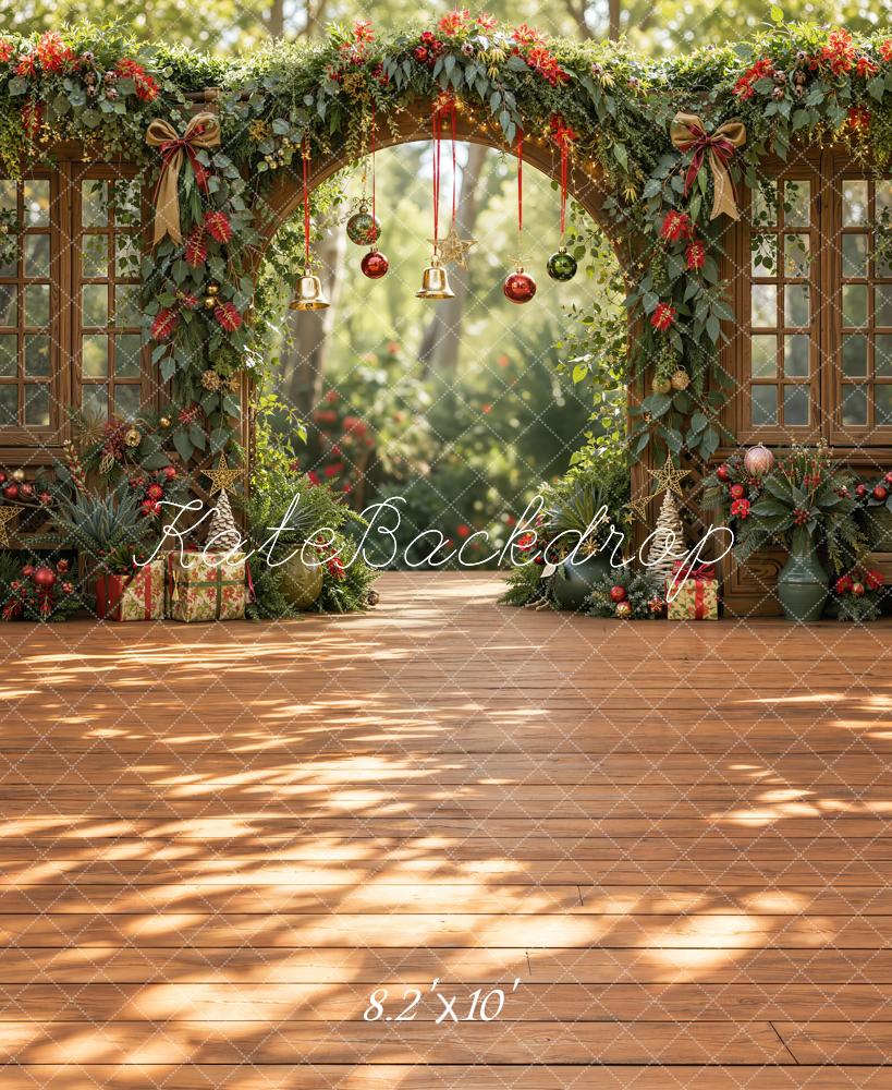 Kate Christmas Greenery Arch Bells Printed Backdrop Designed by Emetselch
