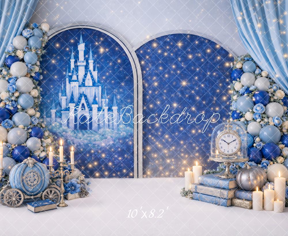 Kate Birthday Fairy Princess Blue Castle Balloon Arch Printed Backdrop Designed by Ashley Paul