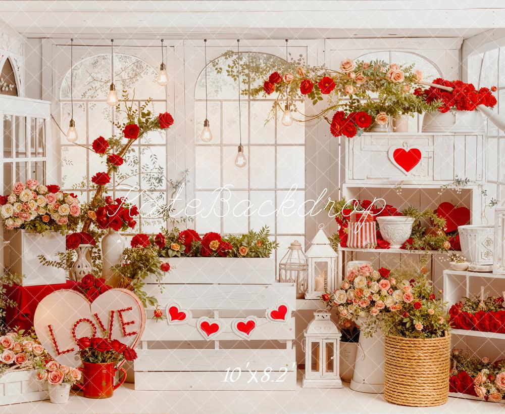 Kate Valentine's Day Red Roses Heart Flower Arrangement Backdrop Designed by Emetselch