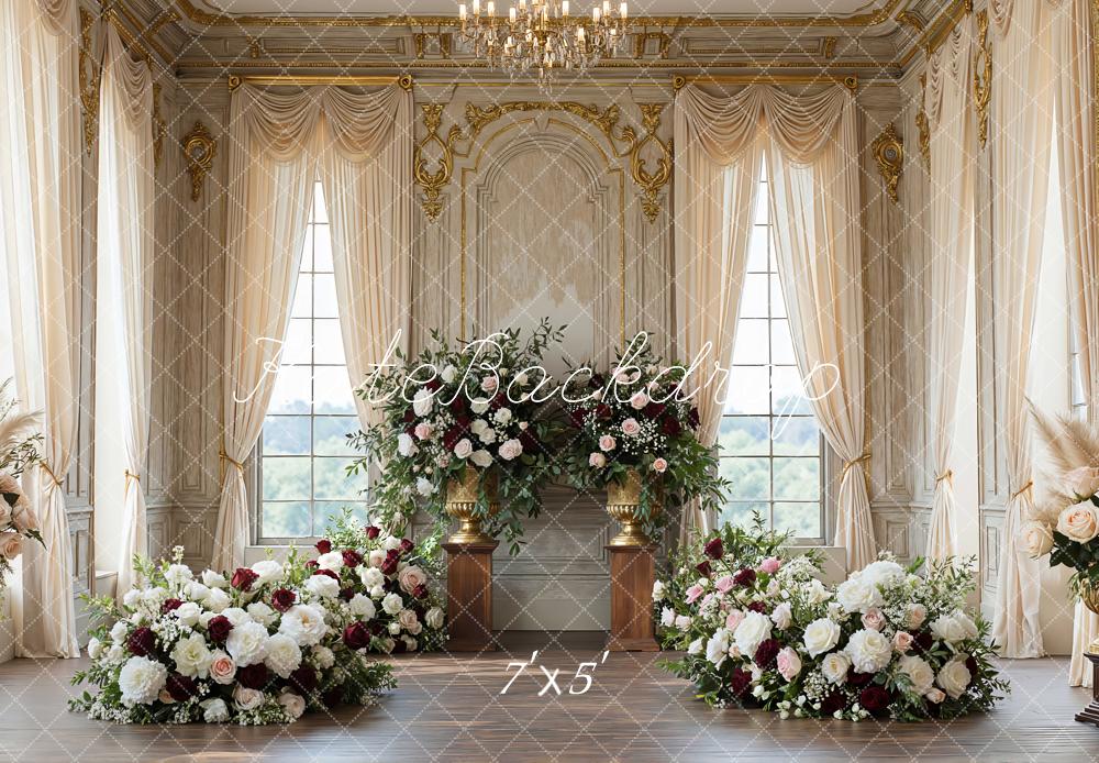 Kate Spring Elegant Ballroom Floral Arrangement Printed Backdrop Designed by Mini MakeBelieve
