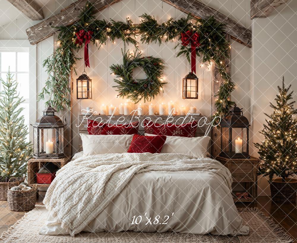 Kate Christmas Bedroom Cozy Garland Wreath Trees White Backdrop Designed by Emetselch
