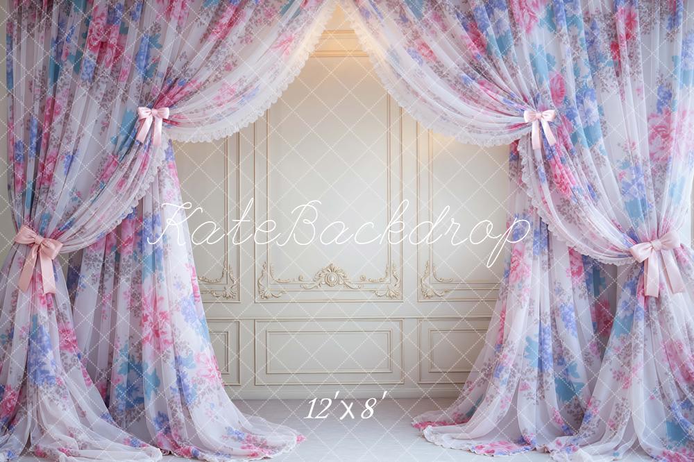 Kate Floral Sheer Curtains Elegant Wall Printed Backdrop Designed by Mini MakeBelieve